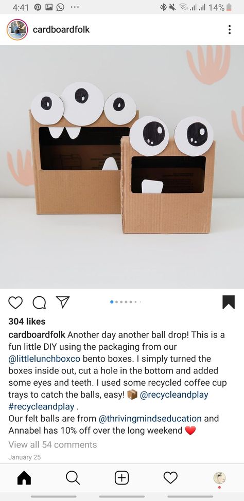 Diy cardboard monster box Cardboard Monster, Monster Costume Diy, Cardboard Box Costume, Box Monster, Big Cardboard Boxes, Cardboard Box Diy, Cat Costume Diy, Cardboard Costume, Diy Cat Bed