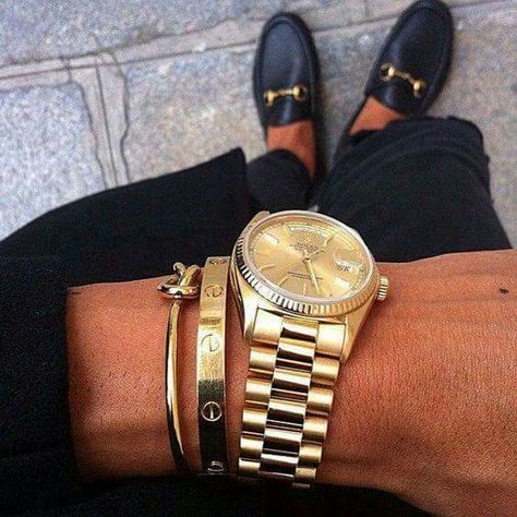 Blake Beyer | Rolex x Cartier Latest Women Watches, Gold Watches, Gucci Loafers, Rolex Day Date, Mens Luxury, Cartier Love Bracelet, Trendy Shoes, Love Bracelets, Watches Jewelry