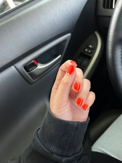 Reddish Orange Nails, Blood Orange Nails, Nail Inspo Orange, Orange Nails Short, Orange Manicure, Short Manicure, Red Pedicure, Nails Salon, Orange Nails