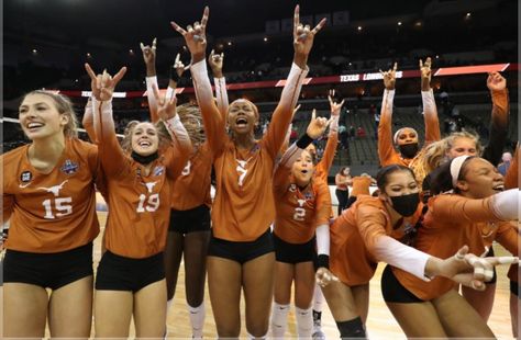 Triumphant Longhorns after semi final game win vs. Wisconsin.🤘🏐🧡 On to the Championship Game! 🏆 Longhorns Volleyball, Texas Volleyball, High School Volleyball, Volleyball Camp, School Volleyball, 2024 Summer Olympics, Volleyball Tips, Texas Longhorn, Volleyball Player