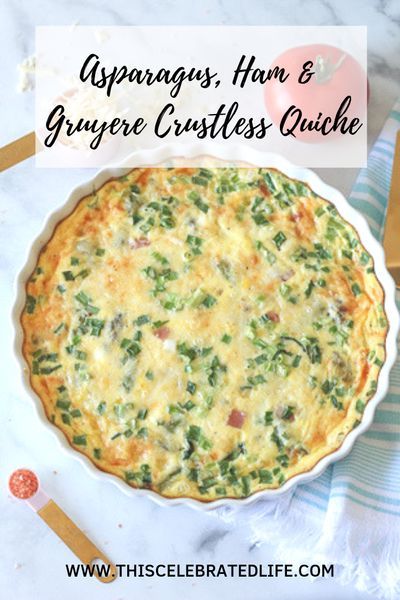 Looking for a low carb crustless quiche recipe? This delicious asparagus, ham & gruyere quiche is a perfect healthy brunch recipe, and an easy make ahead breakfast recipe too! I love easy quiche recipes because I'm always looking for quick dinner ideas that everyone will love. Serve with a side salad, and you're good to go! Ham Gruyere Quiche, Easy Quiche Recipes, Crustless Quiche Recipes, Quiche Healthy, Gruyere Quiche, Quiche Easy, Asparagus Quiche Recipes, Quiche Recipes Healthy, Breakfasts Healthy