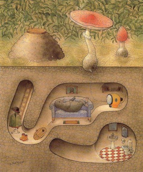 Underground Illustration, Animal Homes, 동화 삽화, Whimsical Illustration, Arte Fantasy, Fairy Houses, Childrens Illustrations, Book Illustrations, Children's Book Illustration