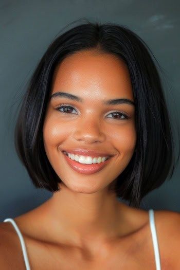 31 Stunning Short Hairstyles For Black Women To Try in 2024 - The Hairstyle Edit Bob Hairstyle On Black Women, Wavy Bob Hairstyles Round Face, Jaw Length Bob Black Women, Black Women With Bob Hairstyles, Mom Bob Black Women, Nia Long Hairstyles, Short Straightened Hair Black Women, Neck Length Bob Black Women, French Bob Black Women