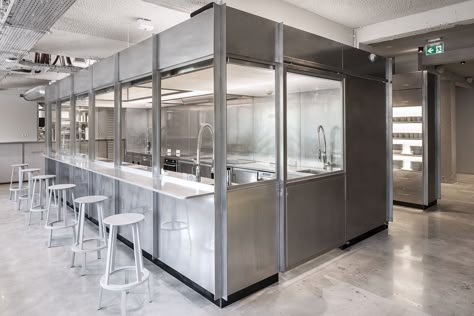 Urban Kitchen, Service Kitchen, Industrial Flooring, Stainless Steel Bar, Workplace Design, Contract Furniture, Design Research, Shop Interiors, Structural Engineering