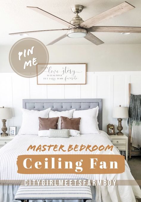 Update Ceiling Fan, Update Ceiling, Bedroom Ceiling Fan, Bedroom Fan, Ceiling Fan Installation, Living Room Ceiling Fan, Ceiling Fan Bedroom, Farmhouse Style Bedrooms, Hunter Ceiling Fans