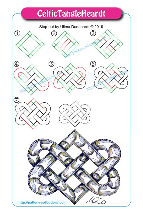 Celtic knot tangle Celtic Knot Tutorial, Celtic Knot Drawing, Knot Pattern, Zen Doodle Patterns, Zentangle Tutorial, Tangle Pattern, Celtic Knot Designs, Tangle Doodle, Zentangle Designs