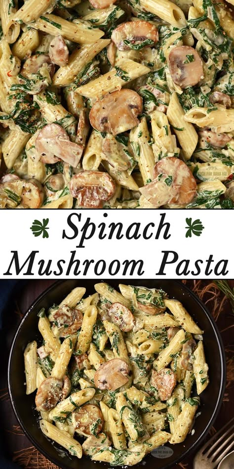 Mushroom Spinach Pasta Spinach And Macaroni Recipes, Sauteed Mushroom And Spinach Recipes, Yummy Mushroom Recipes, Spaghetti With Spinach And Mushrooms, Baked Pasta With Sausage And Spinach, Vegetarian Dinner Recipes With Mushrooms, One Pot Chicken Spinach Pasta, Delicious Mushroom Recipes, Turkey Mushroom Pasta