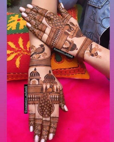 Mehndi Designs Gangaur, Behind Mehendi Design, Haathi Mehendi Design, Jharokha Mehndi Designs, Teej Special Mehndi Design Back Hand, Mehendi Designs For Gangaur, Designer Mehendi Designs Latest, Designer Mehandi Latest, Gangaur Mehendi Design