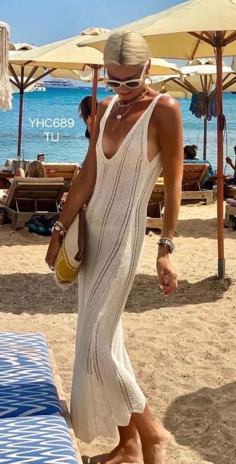 Crochet slip dress Crochet Slip Dress, Slip Dress Beach, Summer Beach Dresses, Beach Ware, Beach Dresses Summer, Midi Slip Dress, Dress Beach, Knit Midi, Beach Dresses