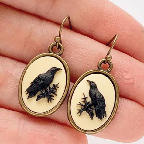 Engagement Earrings, Black Crow, Owl Earrings, Boho Stil, Diy Pendant, Fashion Accessories Jewelry, Animal Jewelry, Pearl Drop Earrings, Party Accessories