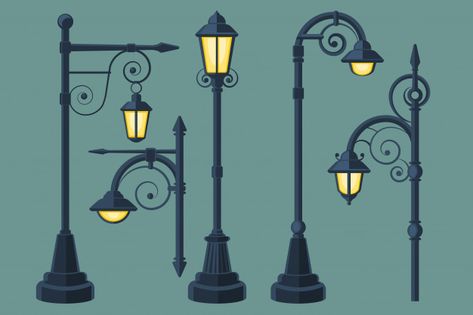 Cartoon, comic book vintage and modern street lights vector set Premium Vector Pendant Lighting Living, Street Light Design, Street Lighting, Light Pole, Street Lights, Webpage Design, Garage Lighting, Book Vintage, Retro Cartoons