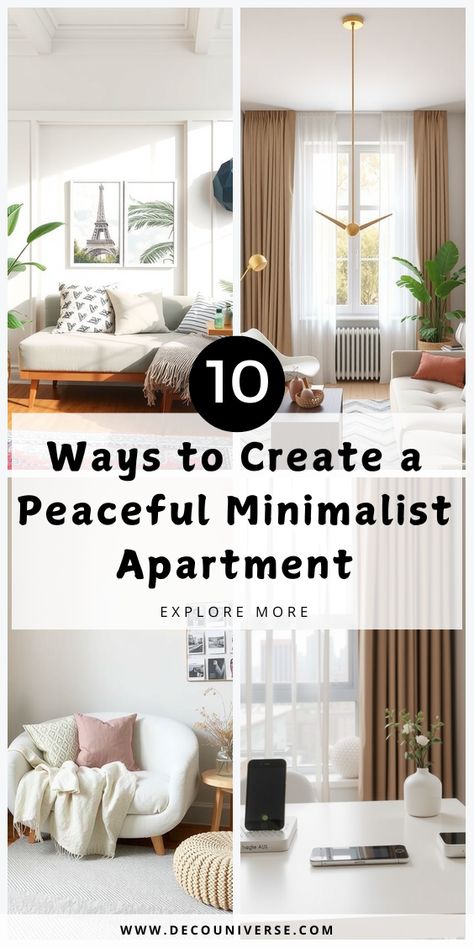 Achieve a modern, serene apartment with these 10 minimalist ideas. Perfect for anyone looking to make their space more organized and visually stunning. Minimalist Condo Small Spaces, Minimalist Studio Apartment Small Spaces, Minimalist Apartment Ideas, Modern Apartment Aesthetic, Serene Apartment, Minimalism Organization, Modern Minimalist Apartment, Minimalist Condo, Minimalist Home Ideas