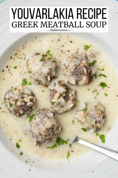 Greek Meatballs Recipe, Mediterranean Soup, Avgolemono Soup, Meatball Soup Recipes, Greek Meatballs, The Mediterranean Dish, Easy Mediterranean Diet Recipes, Mediterranean Kitchen, Meatball Soup