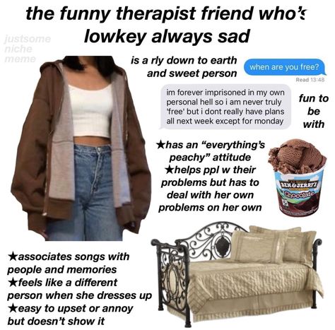 justsomenichememe on instagram Therapist Friend, Funny Therapist, Therapist Humor, Niche Aesthetic, The Therapist, I Volunteer As Tribute, Social Life Hacks, Mood Clothes, Book Writing Inspiration