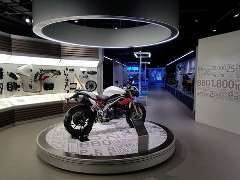 Triumph Factory Visitor Experience Moto Showroom Design, Motorcycle Showroom Interior, Motorcycle Showroom Design, Experience Architecture, Triumph Motorbikes, Motorcycle Store, Floating Hotel, David Chipperfield Architects, Triumph Motorcycle