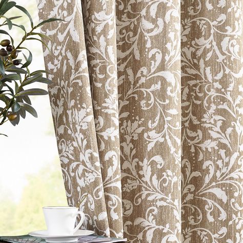 PRICES MAY VARY. Cozy Atmosphere: Add warmth and charm to your bedroom with these full blackout curtains. The package includes 2 panels measuring 52" x 63" each, totaling 104" x 63". Available in 4 rustic colors, these floral panels are sure to dress up your home with romantic style. 100% Light Blocking: Made of thick, substantial fabric, these curtains feature densely woven backing for ultimate light and heat control. They can block out up to 100% of sunlight, reduce outside noise, and provide Cozy Window Treatments, Craftsman Style Window Treatments, Cozy Curtains Living Room, Farmhouse Boho Office, Plaid Curtains Living Room, Living Room Curtains Ideas Farmhouse, Cottage Curtains Ideas, Fall Curtains Living Rooms, Burlap Curtains Living Room