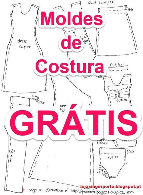 No nosso blog, encontra alguns moldes grátis para as suas costuras e a indicação de outros blogs onde poderá encontrar mais moldes grátis para os seus trabalhos. Para ver todos os moldes: clique a Sew Ins, Costura Diy, Pattern Drafting, Blouse Diy, Sewing Projects For Beginners, Easy Sewing Projects, Dress Sewing Patterns, Sewing For Beginners, Sewing Patterns Free