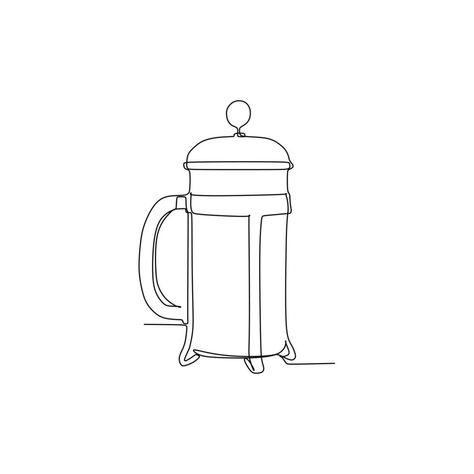 French Press Drawing, French Press Tattoo, Food Line Drawing, French Press Illustration, Coffee Tattoos, Art 2023, French Press Coffee Maker, Drawing Vector, Cafe Art