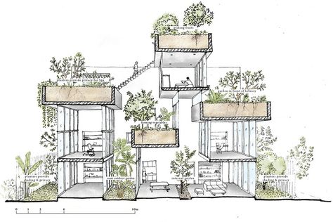 Vtn Architects, Architecture Concept Diagram, Split Level House, Architectural Section, Garden Architecture, Green Architecture, Architecture Design Concept, Architectural Drawing, Diagram Architecture