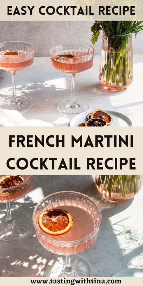 You'll love this easy French Martini! This cocktail is made with vodka, pineapple juice, and Chambord. That's right, it's only 3 ingredients! Martini Flavors, Sweet Martini, Martini Recipes Vodka, French Cocktails, French Martini, Fall Cocktails Recipes, Fall Cocktail, Pretty Cocktails, Cocktail Serving