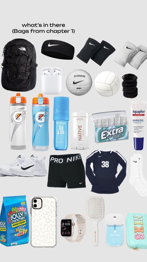 Volleyball Camp Packing List, What To Put In Your Volleyball Bag, Volleyball Bag Essentials List, Sports Bag Essentials, Volleyball Fits, Volleyball Room, Volleyball Cheers, Vollyball Outfits, Volleyball Camp