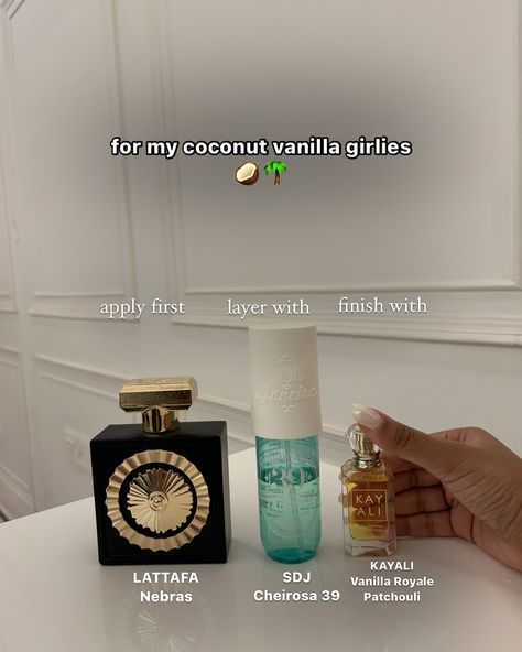 swipe right for BEST PERFUME LAYERING COMBOS 🍨🥥🎀🥃🎷🤍✨🌴 I have included - Gourmand - Clean - Vanilla Coconut - Fruity Floral - Boozy ask away if you have any questions 🫶🏻 . . . . perfume combos . Perfume layering . EDP . Vanilla perfumes . Coconut perfumes . Arab perfumes . Lattafa perfume review . Kayali perfume collection . Sol de janeiro body spray. Perfume collection . Best vanilla fragrance . Best boozy fragrance . Best fruity floral fragrance . Best coconut fragrance. Perfume b... Best Perfume Layering Combos, Scent Combos Coconut, Coconut Arab Perfume, Perfume Collection Fragrance Body Spray, Kayali Perfume Combo, Arabic Vanilla Perfume, Best Arab Perfumes, Coconut Perfume Best, Coconut Parfum