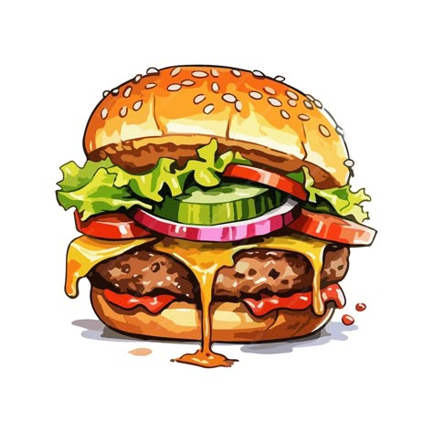 Premium Vector | Burger Illustration 04 Art Big Canvas, Doodles Food, Burger Business, Burger Drawing, Burger Art, Drawing Ideas Painting, Logo Pdf, Cafe Signage, Healthy Fast Food