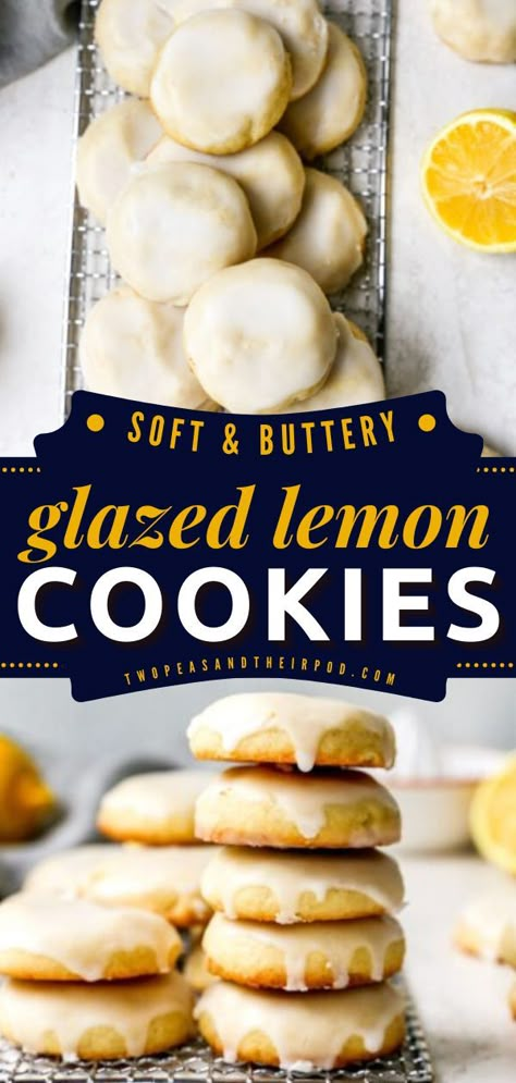 Glazed Lemon Cookies, Christmas cookies, holiday baking recipes Cookie Exchange Ideas, Tart Glaze, Soft Lemon Cookies, Lemon Dessert Recipes Easy, Tart Cookies, Lemon Desserts Easy, Lemon Cookies Easy, Lemon Cookies Recipes, Holiday Baking Recipes