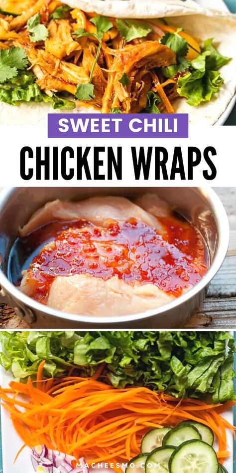 Sweet Chili Sauce Chicken, Sweet Chili Recipe, Asian Chicken Wraps, Chicken Wraps Healthy, Sweet Chili Sauce Recipe, Sweet Chili Chicken, Chicken Wrap Recipes, Chili Chicken, Lunch Inspiration