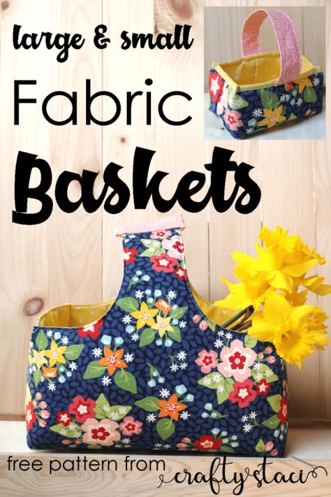 Diy Fabric Baskets Easy, Fabric Baskets To Sew, Small Fabric Baskets, Useful Things To Sew, Small Fabric Projects, Crafty Staci, Fabric Basket Tutorial, Basket Tutorial, Sewing Things