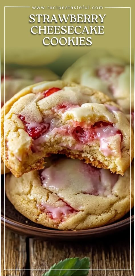 These Irresistible Strawberry Cheesecake Cookies are soft and chewy with a creamy cheesecake center. Bursting with sweet strawberry flavor, they’re the perfect dessert for any occasion. The combination of a strawberry cake mix and a rich cheesecake filling creates a delicious treat everyone will love. Strawberry Cheesecake Crunch Cookies, Subway Strawberry Cheesecake Cookies, Recipes With Strawberry Preserves, Strawberry Box Cake Cookies, Easy Strawberry Cheesecake Cookies, Strawberry Jello Cookies, Strawberry Preserves Desserts, Strawberry Cheesecake Stuffed Cookies, Cookie Recipes Strawberry