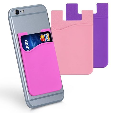 kwmobile Stick-On Card Holder for Phone (Set of 3) - Silicone Wallet Card Holders - Sticks on to Cell Phone Back or Case - Pink/Dark Pink/Violet Card Holder For Phone, Holder For Phone, Phone Card Holder, Pink Dark, Phone Card, Wallet Card, Credit Card Holder, Silicone Phone Case, Visa Mastercard