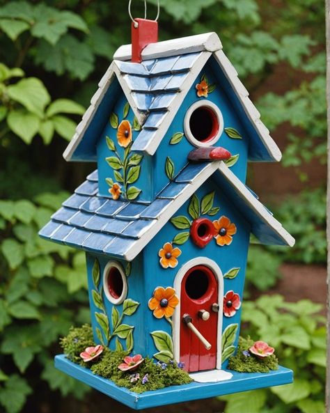 Painted Bird Houses Ideas Simple, Painted Bird Houses Ideas, Bird Houses Ideas, Birdhouse Post, Mosaic Birdhouse, Teapot Birdhouse, Bird House Plans Free, Diy Birdhouse, Bird Houses Ideas Diy