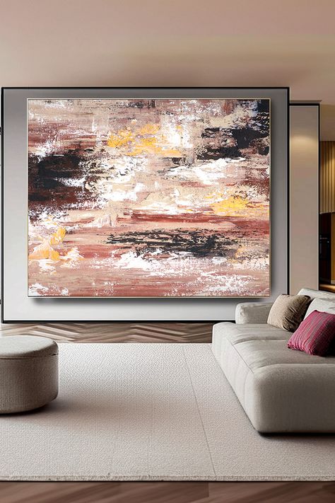 Original handmade abstract painting with textured brown, gold, and white brushstrokes on canvas Gold Wall Art, Gold Wall, Rich Textures, Color Theory, Texture Painting, Texture Art, Modern Wall Art, Earth Tones, Art Original