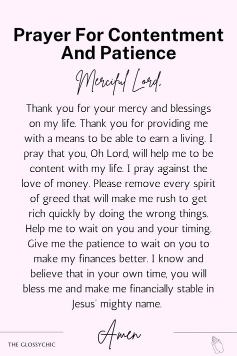 Prayer for contentment and patience Prayer For Contentment, Prayer For Patience, Prayer Points When Fasting, Prayer Progress Patience, Prayers That Avail Much, Prayer Binder Ideas, Prayer Against Stagnation, Prayer For Finances, Prayers For Patience