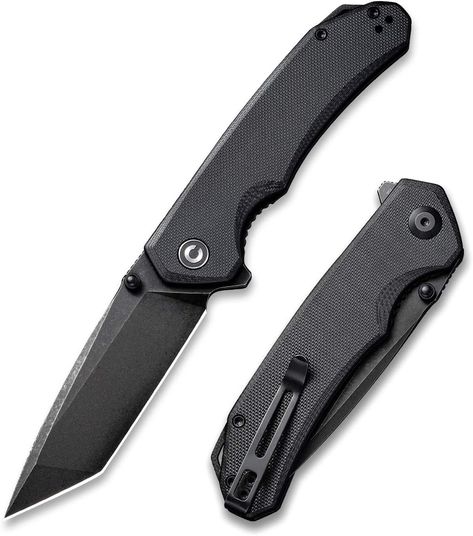 CIVIVI Brazen Folding Pocket Knife,3.5-Inch Tanto D2 Plain Blade,G-10 Outdoor Camping Hiking Knife with Thumb Studs and Flipper opener,Unique Tool Gift for EDC Men Women C2023C (Black) Pretty Knives, Unique Pockets, Great Knife, Edc Knife, Folding Pocket Knife, Cool Knives, Tool Gifts, Camp Knife, Storage Pouch