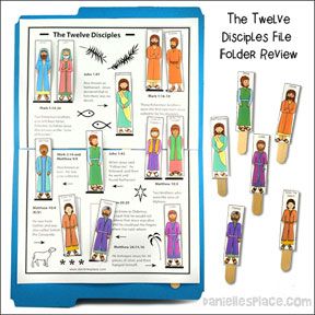 The Twelve Disciples File Folder Review Disciples Craft, Twelve Disciples, Kids Sunday School Lessons, Bible Activities For Kids, Bible Story Crafts, Sunday School Kids, Preschool Bible, Sunday School Crafts For Kids, Bible School Crafts