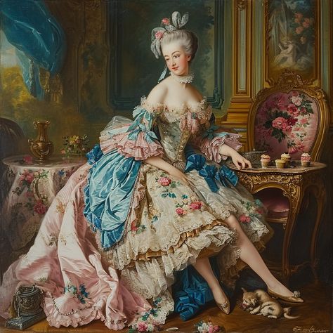 Rococo Fashion History, Rococo Era Fashion, French 1700s Aesthetic, French Aristocrat Aesthetic, Rococo Aesthetic Outfit, French Aristocracy Aesthetic, Rococo Fashion Aesthetic, Marie Antoinette Fanart, Rocco Outfit