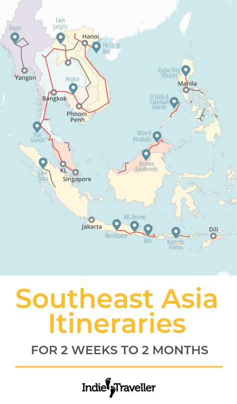 Southeast Asia Itineraries & Backpacking Routes (Ultimate Guide!) • Indie Traveller Asia Travel Aesthetic, Southeast Asia Itinerary, Asia Travel Destinations, South East Asia Travel, East Asia Travel, Asia Itinerary, South East Asia Backpacking, Travel Bingo, Asia Travel Outfit