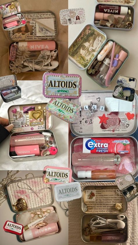 Tin Box Aesthetic, Things To Put In Altoids Wallet, Cajas Aesthetic, Altoids Tin Wallet, Thrifted Gift Ideas, Altoids Box Ideas, Altoid Tin Ideas, Altoids Wallets, Altoid Wallet