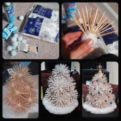 Toothpick Christmas tree....just like the ones that Mom made! Sweet Gum Tree Crafts, Toothpick Crafts, Styrofoam Ball Crafts, Spray Snow, Homemade Christmas Ornaments Diy, Tiny Trees, Christmas Lollipops, Retro Crafts, Sweet Gum