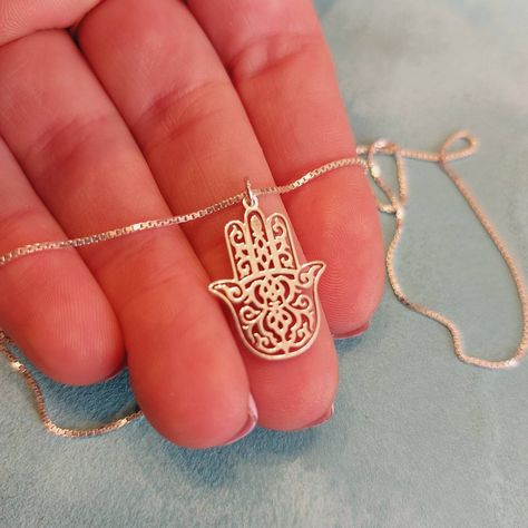 "925 Sterling Silver Hamsa 💜 Hand Of Fatima" Hamsa Necklace Silver, Hamsa Hand Jewelry, Hamsa Hand Necklace, Fatima Hand, Hand Pendant, Hamsa Charm, Hamsa Necklace, Hand Necklace, Family Necklace