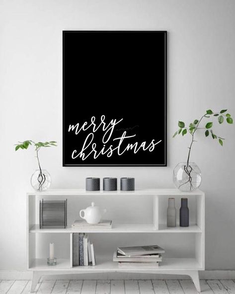 Merry Christmas Black and White Wall Art Christmas Wall | Etsy Modern Christmas Wall Art, Merry Christmas Black And White, The Weary World Rejoices, Christmas Chalk, Christmas Black And White, Weary World Rejoices, A Thrill Of Hope, Thrill Of Hope, Merry Christmas Black