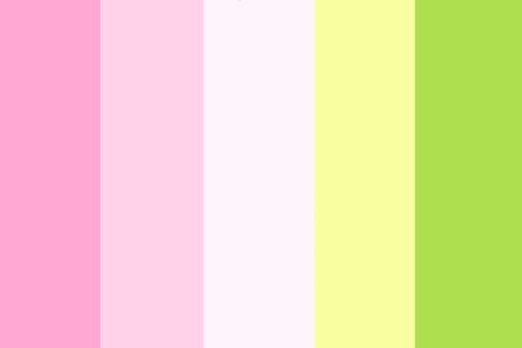 Kawaii Color Scheme, Pastel Green Colour Combination, Fluttershy Color Palette, Mlp Color Palette, Pink Yellow Green Color Palette, Cute Color Pallets, Pink And Yellow Palette, Pink Green Color Palette, Kawaii Color Palette