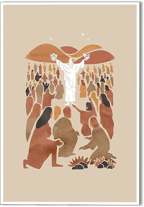 Jesus Feeds 5000, Christian Art Painting, Minimalist Sketch, Bible Verse Painting, Caim E Abel, Painting Christian, Christian Drawings, Christian Illustration, Scripture Wall Decor