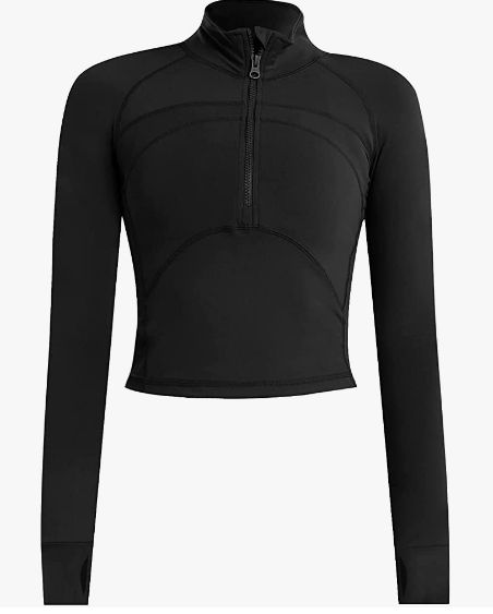 Gym Tops Women, Cropped Quarter Zip, Yoga Crop Tops, Running Track, Gym Tops, Running Jacket, Half Zip Pullover, Workout Jacket, Thumb Holes