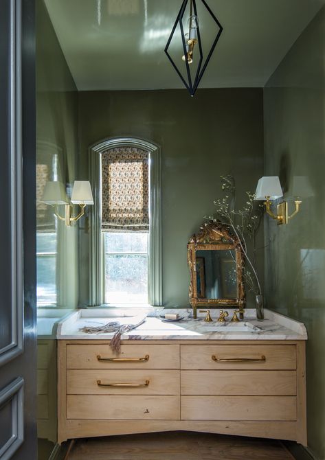 Dark Green French, Arabescato Corchia, Lacquered Walls, Leaded Glass Door, Reclaimed Wood Beams, Kitchen Banquette, Green French, Headboard Wall, Gilt Mirror