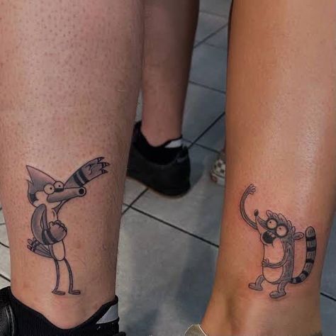 Regular Show Mordecai, Bro Tattoos, The Regular Show, Mordecai And Rigby, Trippy Tattoo, Maching Tattoos, Adventure Time Tattoo, Matching Friend Tattoos, Couples Tattoos