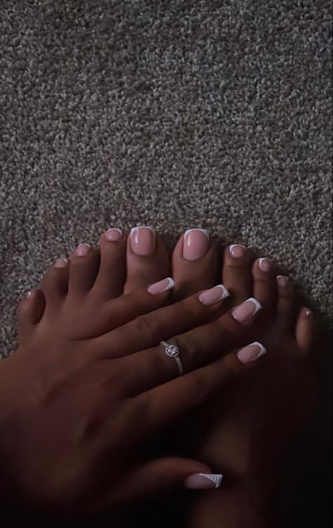 Matching Hands And Toes Nails, Finger And Toe Nail Combo, Matching Toes And Nails, Mani Pedi Combos, Gel Toe Nails, Gel Toes, Girly Acrylic Nails, Cute Acrylic Nail Designs, Polygel Nails