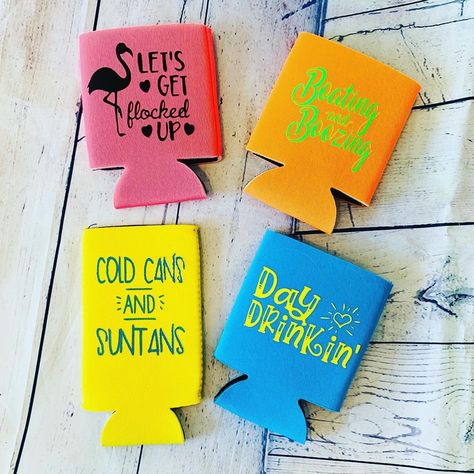 Summer Koozies, Summer Koozie, Funny Koozies, Koozie Design, Koozie Ideas, Cricut Iron On Vinyl, Can Cozies, Boat Days, Push Presents